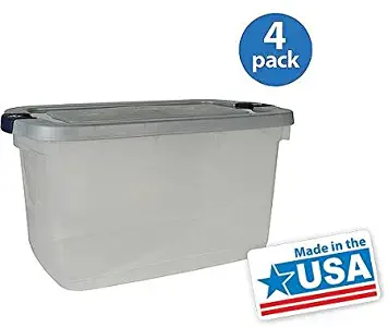 16.5-gallon (66-quart) Roughneck Clears Storage Box, Clear/gray, Set of 4