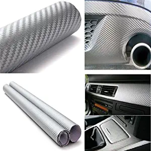 DIYAH 3D Silver Carbon Fiber Film Twill Weave Vinyl Sheet Roll Wrap DIY Decals (12" X 60" / 1FT X 5FT)