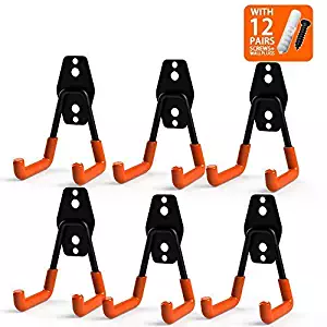 CoolYeah Steel Garage Storage Utility Double Hooks, Heavy Duty for Organizing Power Tools,Small U Hooks (pack of 6, 2 × 2.8 × 4.2 inches)