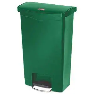 Rubbermaid Commercial Slim Jim Resin Step-On Container, Front Step Style, 4 Gal, Green