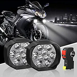 Motorcycle LED Headlight Bulbs with Switch, Universal Super Bright Driving Fog SpotLight DRL, High/Low Beam/Strobe Flashing White Headlamp(Pack of 2)