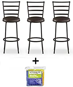 Mainstay- 3-Piece Ladder Back Ajustable Height Sturdy Metal Frame Swivel Barstool, Comfortable Seat Cushions, Hammered Bronze Finish (Brown)
