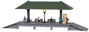 Model Power HO Scale Built-Up Station Platform, Lighted w/Figures