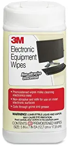 3M Products - 3M - Electronic Equipmet Cleaning Wipes, 5-1/2 x 6-3/4, White, 80/Canister - Sold As 1 Each - Keep your expensive equipment clean and dust-free. - Premoistened, antistatic, nonabrasive wipes are safe to use on electronic equipment and delicate surfaces including LCD screens and DVD media. - Wipes come in a canister, keeping them moist and allowing for quick and easy dispensing.