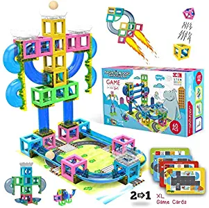 Hippococo Magnetic 3D Building Blocks with Marble Run Game: New Innovative STEM Educational Toy for Boys/Girls, Durable, Sturdy & Safe Construction Set, Promote Kids Creativity & Imagination (60 PCS)