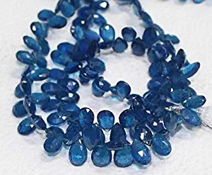 GemAbyss Beads Gemstone Natural Blue Neon Apatite Faceted Briolette Pear Drop Gemstone Craft Loose Beads Strand 8 Inch Long 8mm 7mm Code-MVG-26689
