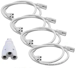 T5 T8 LED Double End 3Pin Lamp Connecting Wire Ceiling Lights Daylight LED Integrated Tube Cable Linkable Cords for LED Tube Lamp Holder Socket Fittings with Cables White Color,（ 4.9FT / 1.5M ）.4-PACK