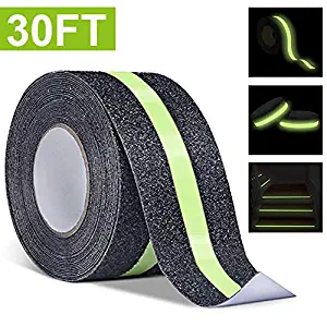 Anti Slip Safety Grip Tape 2inx30ft Green Glowing in The Dark Non Skid Stage Safety Tape High Traction Grit Stairs Tape Hazard Caution Warning Tape for Steps (2"×30', Green&Black)