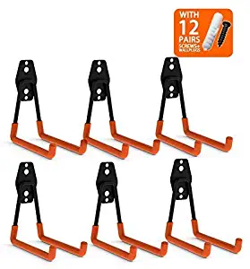 CoolYeah Steel Garage Storage Utility Double Hooks, Heavy Duty for Organizing Power Tools,Large U Hooks (pack of 6, 5 × 5 × 4.1 inches)
