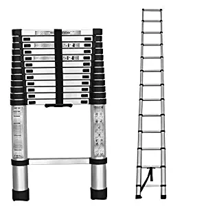 Aluminum Telescopic Extension Ladder Folding Step One-Button Inward Sliding Retraction 10.5FT / 3.2M 12.5FT / 3.8M 14.5FT / 4.4M Multi-Use Non-Slip (12.5FT / 3.8M)