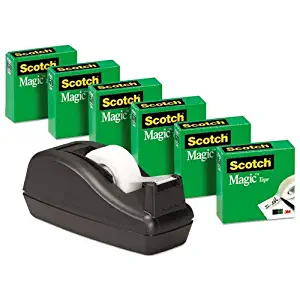 3M Scotch Magic Tape Matte-Finish, Invisible Film Tape: 3/4 in. x 1000 in. (Translucent) / 6-pack