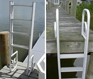 4 Step Heavy Duty Anodized Aluminum Swimming Pool Dock Ladder FLIP UP