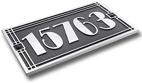 The Metal Foundry House Number Address Plaque Art Deco Line Style. Cast Metal Personalised Yard Or Mailbox Sign with Oodles of Number and Letter Options. Handmade in England Just for You