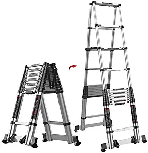 lqgpsx 2.7M+2.7M Aluminum Telescoping Extension A-Frame Ladder Multi-Use Telescopic Ladder with Support Bar, Folding Ladder for Roof/Loft/Garden, Load 300kg (Size : 2.7M+2.7M(9ft+9ft))