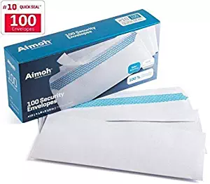 Aimoh #10 Security Tinted Self-Seal Envelopes - No Window, Size 4-1/8 X 9-1/2 Inches - White - 24 LB - 100 Count (34100)