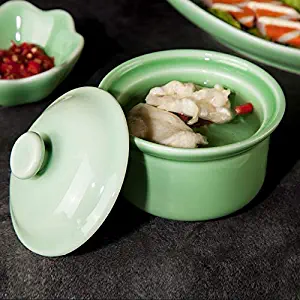 SEYMM Creative paragraph solid color glaze ceramic bird's nest soup cup porridge hotel restaurant SEYMM (Color : Bean green, Size : 4 inches)