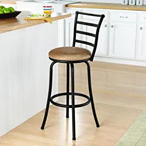 Mainstays 29" Ladder Back Barstool with Tan Microfiber Swivel Seat, Black Metal Finish