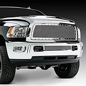 Razer Auto Triple Chrome Plated Rivet Studded Frame Mesh Grille Complete Factory Replacement Grille Shell for 10-17 Dodge RAM Trucks 2500+3500+Heavy Duty
