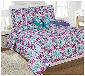 Full Size 8pc Comforter Set for Girls Butterfly Light Blue Turquoise Pink Purple New