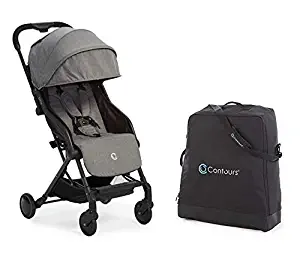 Contours Bitsy Compact Fold Lightweight Travel Stroller + Convenient Collapsible and Water-Resistant Bitsy Travel Bag/Carrying Case, Granite Gray/Black