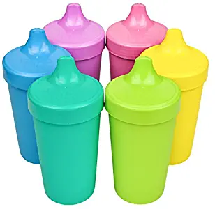 Re-Play Made in the USA, Set of 6 No Spill Sippy Cups - Aqua, Sky Blue, Purple, Bright Pink, Yellow, Green(Sorbet)