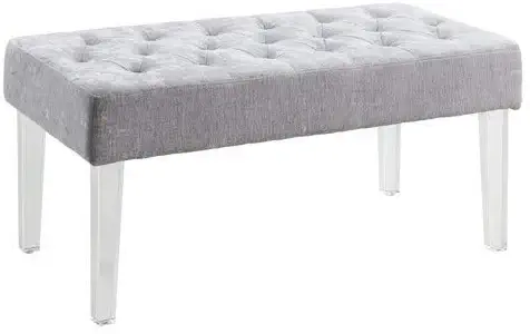 Linon Ella Acrylic Leg Platinum Bench, 35" w x 17" d x 18" h, Clear