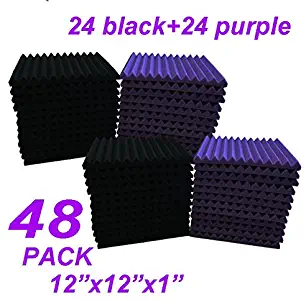 48 Pack 12"X 12"X1" Acoustic Panels Studio Soundproofing Foam Wedge Tiles, (24Black+24purple)