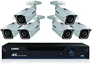 Lorex Weatherproof Indoor/Outdoor Wired Home Surveillance Security System, 8MP Ultra HD IP Bullet Cameras w/Long Range Color Night Vision (6 Pack) – Includes 8 Channel 4K NVR w/ 2 TB (Renewed)