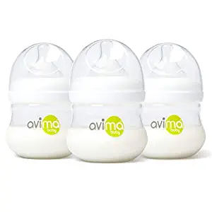 Avima 4 oz Anti Colic Newborn Baby Bottles, BPA Free, Wide Neck with Slow Flow Nipples (Set of 3)