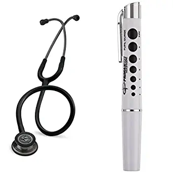 3M Littmann Classic III Stethoscope, Smoke-Finish, Black Tube, 27 inch, 5811 and Primacare DL-9325 Reusable LED Penlight with Pupil Gauge bundle