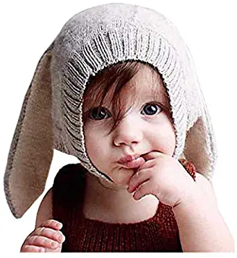 Crochet Earflap Pilot Hats Rabbit Ears Beanie Cap Winter Warm Knit Caps for Toddlers Baby Girls and Boys