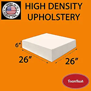 FoamRush 6" H x 26" W x 26" L Upholstery Foam Cushion High Density (Chair Cushion Square Foam for Dinning Chairs, Wheelchair Seat Cushion Replacement)