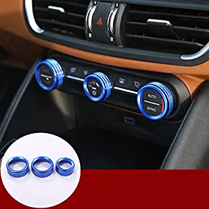 HOTRIMWORLD Blue Interior Center Console Air Conditioner & Audio Knob Trim Cover 3pcs for Alfa Romeo Giulia 952 2017-2019