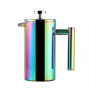 Highwin Small Stainless Steel French Press - 3 Cups Coffee Plunger Press Pot - Best Tea Brewer Maker - Double Walled, Unique Dual-Filter, Individual Serving, Rainbow