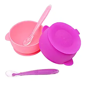 2 Pack Baby Bowls, Silicone Stay up Food Bowl for Kids and Toddlers with Improved Super Suction Base … (Pink & Purple)