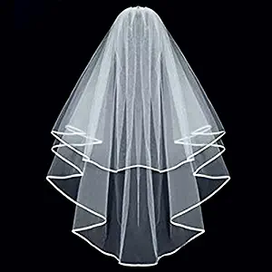 KLOUD City White Double Ribbon Edge Center Cascade Bridal Wedding Veil with Comb