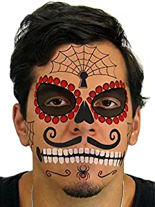 Tinsley Transfers Ruby Sugar Skull Day of The Dead Temporary Face Tattoo Kit for Men or Women