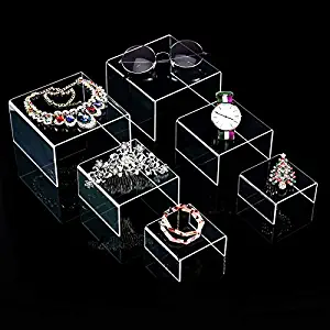 Chuangdi 2 Sets Clear Acrylic Display Risers, Jewelry Display Riser Shelf Showcase Fixtures (Small Set, Clear)