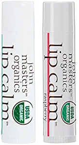 John Masters Organics Raspberry Lip Calm Moisturizing Balm and Peppermint Lip Calm Moisturizing Balm Bundle, with Organic Sunflower, Olive Oil and Ginger, for Chapped Lips, 0.15 fl. oz. Each.