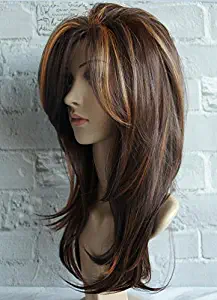 Long Layered Shoulder Length Synthetic Hair Fiber Highlight Multicolor Wigs for White Women (Mixcolor 3)