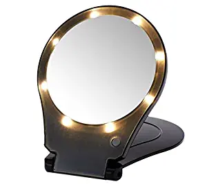 Floxite 5x Magnifying 360 Degree Lighted Home & Travel Mirror - Black