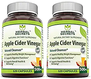 Herbal Secrets Apple Cider Vinegar 500 mg 120 Capsules *Supports Healthy Weight Management *Supports Digestive Functions *Supports Overall Health & Well-being, 2 pack