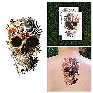 Tattify Flower Garden Skull Temporary Tattoo - Botanist (Set of 2) - Other Styles Available - Fashionable Temporary Tattoos - Long Lasting and Waterproof