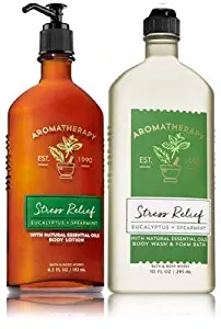 Bath & Body Works Aromatherapy Stress Relief - Eucalyptus + Spearmint Body Lotion, 6.5 Fl Oz + Body Wash & Foam Bath, 10 Fl Oz