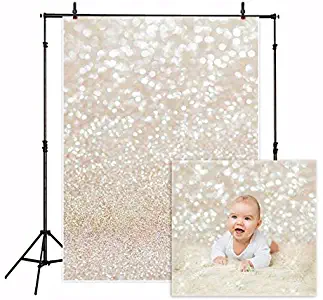 Funnytree 5X7ft Ivory Gold Bokeh Photography Backdrop Golden Spots Shinning Sparkle (Not Glitter) Sand Scale Halo Still Life Golden Background Newborn Baby Portrait Photo Studio Photobooth Props