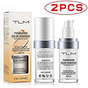 2 Pack TLM Flawless Colour Changing Foundation Makeup, Concealer Cover Cream, Warm Skin Tone Foundation liquid, Base Nude Face Moisturizing Liquid Cover Concealer for Women and Girls