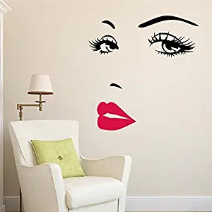 Eco-Friendly Beautiful Face and Red Lips Wall Sticker Home Living Room Bedroom Decoration Women Face Decal Finished Size 57x70cm