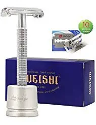 Butterfly Safety Razor Kit, WEISHI Chrome Long Handle Butterfly Open Double Edge Safety Razor With RIVERLAKE H3 Razor Holder Set (1 Razor, 1 Stand & 10pcs blades)