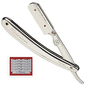 Parker SR1 Stainless Steel Straight Edge Professional Barber Razor and 5 Shark Super Stainless Blades