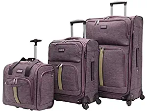 Nicole Miller 3 Pcs Softside Luggage Collection - Expandable Lightweight Suitcase Set Includes 15 Inch Under Seat Bag, 20 Inch Carry On & 28 Inch Suitcase with Spinner Wheels (Cameron Lavender)